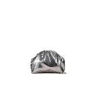BOSANOVA Bolso de Fiesta Estilo Pouch para Mujer Metalizado con Efecto Fruncido y Cierre de Boquilla con imán. Incluye asa de Cadena extraíble. Plomo U