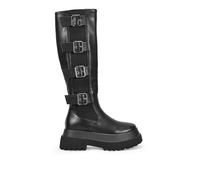 BOSANOVA Botas Altas Negras para Mujer con elástico Lateral, Tiras con Hebillas Ajustables y Suela de Plataforma Doble de 6.5 cm. Cierre con Cremallera Interior. Calzado para Mujer Negro 38