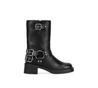 BOSANOVA Botines estilo biker con detalle de argolla metálica, hebillas decorativas en la caña y suela plana con ligero tacón de 4.7 cm. Cierre con cremallera. Calzado para mujer NEGRO 38