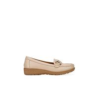 BOSANOVA Mocasines confeccionados con Material con Detalle de Cadena Decorativa y Ligera Suela de cuña de 3 cm. Plantilla Acolchada para más Comodidad. Sin Cierre. Calzado para Mujer Beige 39