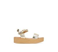 BOSANOVA Sandalias con Grabado de Grano pequeño, una Tira Ancha al Empeine y Ligera Suela de Plataforma de 4.5 cm Efecto Rafia. Cierre de Pulsera con Hebilla. Calzado para Mujer Oro 37