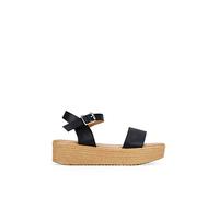 BOSANOVA Sandalias con Grabado de Grano pequeño, una Tira Ancha al Empeine y Ligera Suela de Plataforma de 4.5 cm Efecto Rafia. Cierre de Pulsera con Hebilla. Calzado para Mujer Negro 39