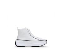 BOSANOVA Sneakers Zapatillas Abotinadas Altas Tobilleras con Detalles a Contraste con Suela de Plataforma con dentado. Cierre con Cordones. Calzado para Mujer Blanco 40