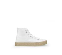 BOSANOVA Sneakers Zapatillas Abotinadas confeccionadas en Material de Canvas con Detalle de Plataforma en Esparto. Cierre con Cordones. Calzado para Mujer Blanco 39