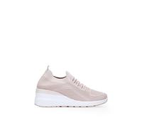 BOSANOVA Zapatillas Deportivas elásticas Tipo calcetín para Mujer en Material Textil con Suela de cuña Blanca 5 cm y Cierre con Cordones. Calzado para Mujer Nude 40