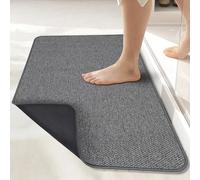 Bosap Tapete de baño, ultra delgado, tapete de goma para secado rápido, lavable, se ajusta debajo de la puerta, súper absorbente para suelo del baño, ducha, fregadero (gris oscuro, 20 x 32 pulgadas)