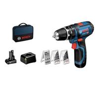 Bosch 06019B690G Taladro percutor a batería GSB 12V-15 12V 380/1300rpm 30/14Nm + 2 baterías + cargador GAL 12V-20
