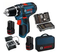 Atornillador a batería bosch professional 12v - 2 baterías 12v de 2.0ah 1 cargador gal 12v-20 1 set de 43 accesorios y maletín - gsr 12v-15 professional