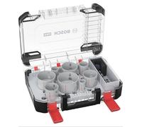 Bosch 11x Set de sierra de corona PRO Multi Material Power Change Plus Estuche transparente para Madera blanda, Cartón-yeso, Ø25,32,40,54,60,68,76,86mm, Professional Accesorios Taladro Versión actual