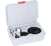Bosch 14x - Juego de sierras con adaptador de madera y drywall (para paneles de yeso, madera resinosa, Ø 22, 25, 29, 35, 38, 44, 51, 68 mm, Professional Accesorios Taladros)