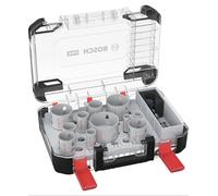 Bosch 14x Set Sierra Corona PRO MultiMat Power Change plus | para Madera blanda, Cartón-yeso, Ø 20-76 mm, Professional Accesorios Taladro