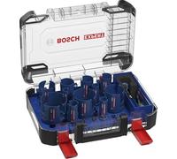 Bosch 15x Set universal de sierras de corona EXPERT Construction Material PC Plus (para Madera blanda, Aglomerado, Ø 20, 22, 25, 32, 35, 40, 44, 51, 60, 68, 76 mm, Professional Accesorios Taladro)
