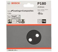 Bosch 2 608 605 118 - Hoja de lija, paquete de 5 uds. - 125 mm, 180 (pack de 5)