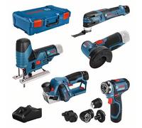 Bosch 5er Juego de Herramientas 12V: GSR + Gop + Gho + Gws + Gst + 3x GBA + GAL