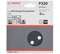 Bosch 5x Disco de lija PRO F355 para lijadoras excéntricas | para Hormigón, Piedra dura, Grano 320, Professional Accesorios Lijadora excéntrica