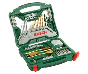 Bosch 70 uds. Set de brocas y puntas de atornillar X-Line de titanio (para madera, mampostería y metal, incluye cinta métrica y brocas fresadoras planas, accesorios para taladro y destornillador)