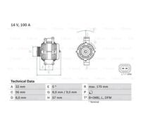 BOSCH Alternador Generador 100A 14V para Opel Astra G CC Zafira A Vectra C