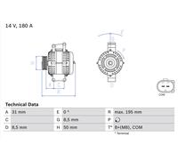 BOSCH Alternador Generador 180A 14V Para Mercedes-Benz Sprinter 3-T Furgón
