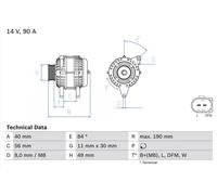 BOSCH Alternador Generador 90A 14V para VW Transporter IV Bus 1.9 TD 2.0