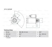 BOSCH Arrancador Starter 0.8kW Para Fiat Seicento/600 Strada Pick-up Doblo