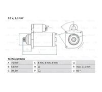 BOSCH Arrancador Starter 1.1kW Para VW Transporter IV Bus Kasten 0 986 018 470