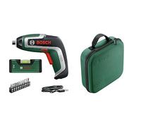 Bosch Atornillador a batería IXO y Nivel (3,6 V; 2,0 Ah; 5,5 Nm; con mini de burbuja cable micro USB; compatible los accesorios la colección IXO) + Bosch Estuche de almacenamiento para herramientas