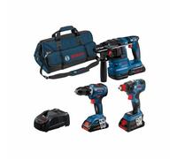 Bosch Professional 3 Juego de herramientas - Taladro sin cable GSR 18V-55 + Aprietatuercas giratorio GDX 18V-200 + Martillo perforador GBH 18V-22 18V 4.0Ah Li-Ion en bolsa 0615A5003B