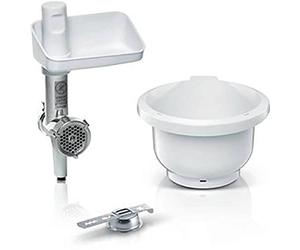 Bosch BakingSensation MUZS2BS - Juego de accesorios para picadora de carne, cuenco de plástico, accesorio para galletas, disco perforado de acero inoxidable, 4 variantes de pastelería, apto para robot de cocina MUM Serie 2