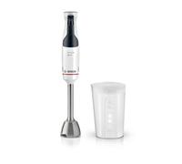 Bosch - Batidora de mano ErgoMaster Serie 4, 600 W, Control de velocidad dinámico, QuattroBlade, Vaso mezclador incluido, Blanco, MSM4W210