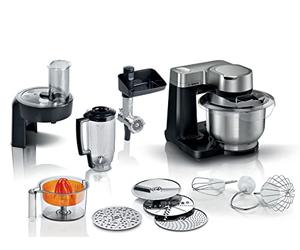 Bosch Batidora de Pie 7 en 1 MUMS2VM40G 7 Velocidades, gancho amasador, batidor, batidora, batidora, exprimidor, trituradora, 900W, Negra