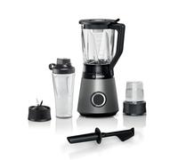 Bosch Batidora VitaPower Serie 4 MMB6177S, cuchillas de acero inoxidable fabricadas en Alemania, recipiente de cristal ThermoSafe de 1,5 l, botella de 0,6 l, trituradora universal, 30.000 rpm, 1200 W,