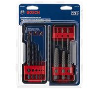 BOSCH BSPE6D - Juego surtido de 12 brocas de acero de alto carbono con flauta en espiral y brocas de óxido negro, ideales para quitar tornillos, pernos, sujetadores pelados