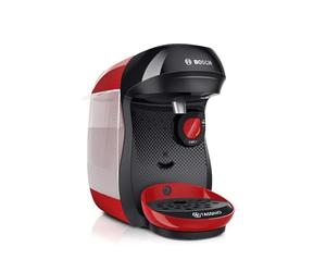 Bosch - Cafetera multibebida TASSIMO HAPPY, más de 40 especialidades, OneTouch, servicio individual, tamaño compacto, INTELLIBREW, negro y rojo, TAS1003