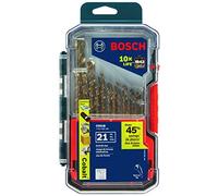 BOSCH, CO21B, Juego surtido de 21 piezas con estuche incluido, broca de metal Cobalt M42 con vástago de tres planos para aplicaciones de perforación en acero inoxidable, hierro fundido, titanio, metal