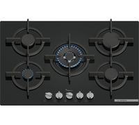 BOSCH Cocina A Gas De Vidrio 75Cm 5 Fuegos Rejillas De Hierro Fundido Negro