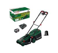 Bosch cortacésped a batería ROTAK18V-34 (Anchura de Corte: 34 cm, Altura de Corte: 25-65 mm, cesto de Tela de 35 l, tapón para triturado, Incluye batería y Cargador)