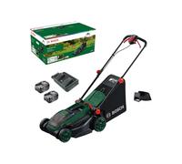 Bosch cortacésped a batería ROTAK18V2-38 | Ancho de corte 38 cm, altura de corte 30-75 mm, cesto 40 l, tapón para triturado, incl. 2 baterías 18V y cargador