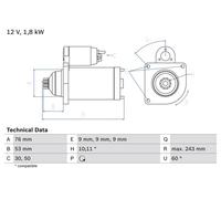Bosch de arranque para VW TRANSPORTER T4 2.5 0 986 016 990