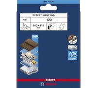 Bosch EXPERT W480 Web 1/4 - Hojas de lija (10 unidades, para madera dura, color sobre madera, diámetro de 115 x 140 mm, grano 120, accesorio profesional)