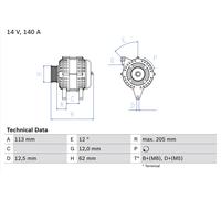BOSCH Generador 140A 14V para Fiat Sedici 1.9 D Multijet 4x4