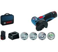 Bosch Professional 12V System amoladora angular a batería GWS 12V-76 (incl. 2 baterías 2.0Ah, set de 5 discos de tronzado y amolado, bolsa)