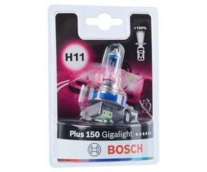 Bosch H11 Plus 150 Gigalight, Lampadina Alogena para Faros Delanteros 12 V 55 W, 150% Más Luz - Casquillo Tipo PGJ19-2 - Recambio de Luces para Coche, Paquete de 1 Lámpara