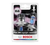 Bosch H4 Plus 200 Gigalight, Lámparas Halógenas para Faros Delanteros, 1 V 60/55 W, 200% Más Luz - Casquillo Tipo P43t - Recambio de Luces para Coche, Paquete de 2 Lámparas