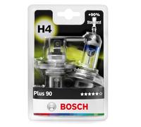 Bosch H4 Plus 90, Lámparas Halógenas para Faro Delantero, 12 V 60/55 W, 90% Más Luz - Casquillo Tipo P43t - Recambio de Luz para Coche, Paquete de 2 Lámparas