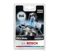 Bosch H4 Ultra White, Lámpara Halógena para Faro Delantero, 12 V 60/55 W, Moderno Efecto LED Blanco - Casquillo Tipo P43t - Recambio de Luz para Coche, Paquete de 1 Lámpara