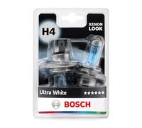 Bosch H4 Ultra White, Lámparas Halógenas para Faro Delantero, 12 V 60/55 W, Moderno Efecto LED Blanco - Casquillo Tipo P43t - Recambio de Luz para Coche, Paquete de 2 Lámparas
