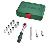 Bosch Home and Garden Juego de Llaves de Vaso de 1/4 pulgadas, 14 Piezas, Trinquete Versátil para Multitud de Tareas de Bricolaje, Empuñadura Ergonómica, Portapuntas Magnético