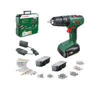 Bosch Home and Garden taladro percutor a batería EasyImpact 18V-40 (atornillar y perforar en madera, metal plástico; taladrar con percusión mampostería; 241 puntas; 1 de 1,5 Ah; sistema 18 V)