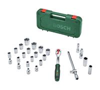 Bosch Juego de carraca 1/2", 25 piezas (potente carraca para bricolaje; alto par hasta 768 Nm; botón bloqueo; interruptor dirección; cuello curvado; empuñadura ergonómica; maletín)