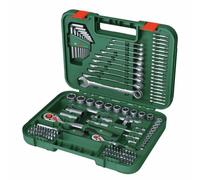 Bosch Juego herramientas manuales Advanced, 132 pza. (para fijaciones pesadas; materiales de alta calidad; diseño ergonómico; llaves, llaves hexagonales, carracas, destornilladores; accesorios)